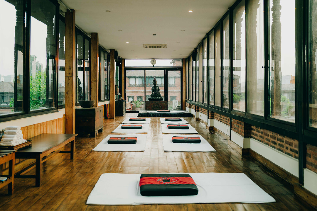 Rooftop yoga deck at The Dwarika's Hotel