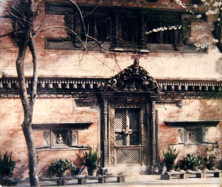 Restored 13th-century Newari wooden door
