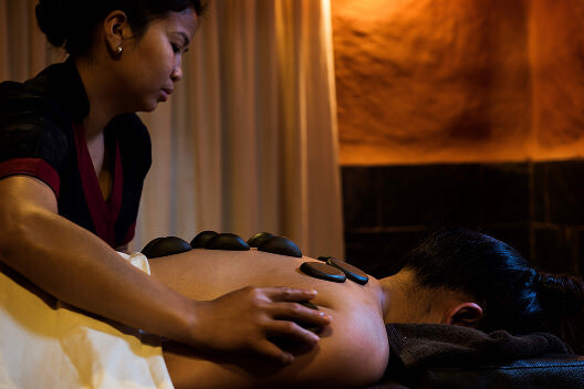 Hot stone therapy at the Pancha Kosha Spa